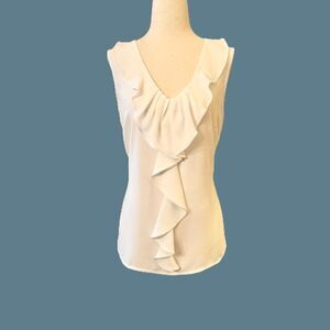 NWOT Women's Kasper Sleeveless Crepe Ruffle V-Neck Blouse Top Shirt White MEDIUM